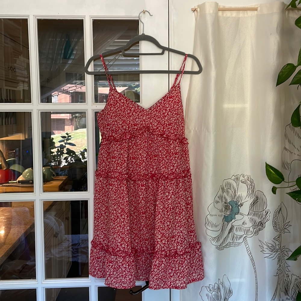 Red sleeveless floral dress by Trixxi